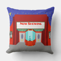Retro Movie Theatre Throw Pillow