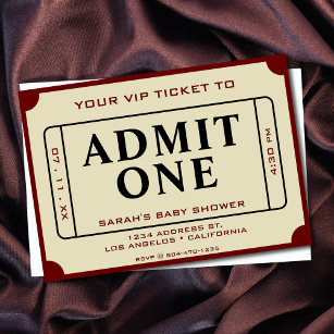 Retro Movie Ticket Admit One Baby Shower Invitation