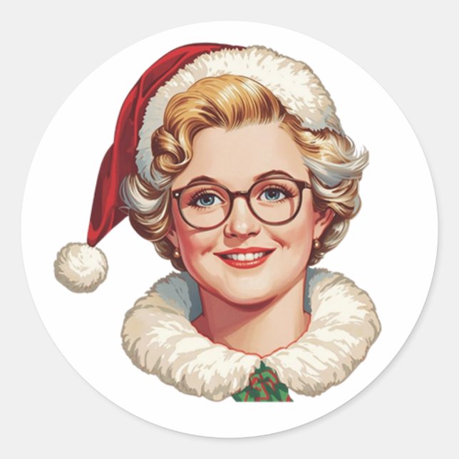 Retro Mrs. Claus Christmas Sticker (Front)