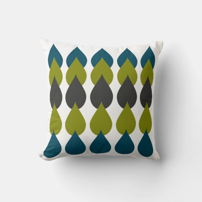 Retro Multi Blue Green Teardrop Cushion (Front)