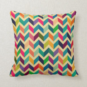 Retro multi colour chevron zig zag vintage trendy cushion