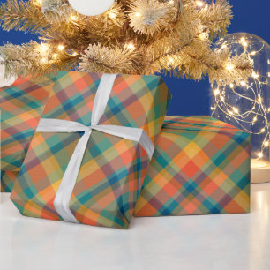 Retro Multicolor Cosy Plaid Pattern Christmas Cute Wrapping Paper