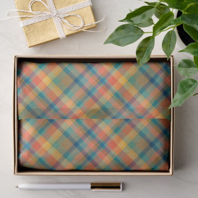 Retro Multicolor Cozy Plaid Pattern Christmas Cute Tissue Paper (Gift)