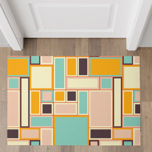 Retro Multicolor Geometric Blocks Doormat