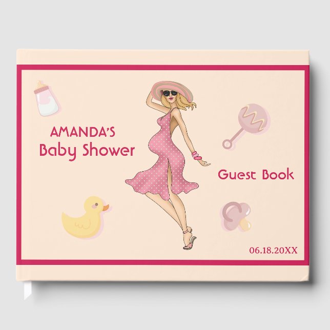 Retro Mum Blonde 2 Baby Shower Party  Guest Book (Front)