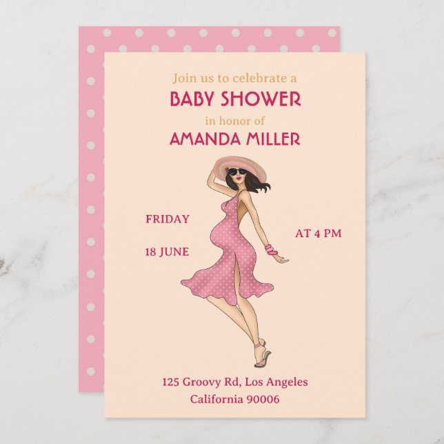 Retro Mum Brunette Baby Shower Party Invitation (Front/Back)