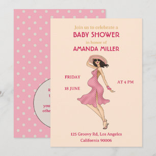 Retro Mum Brunette Baby Shower Party Invitation