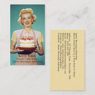 Retro Mum Holding a Celebration Cake Business Card