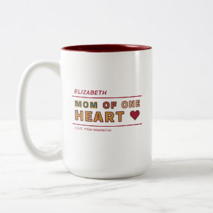 Retro Mum of One Heart Red Orange Personalised Two-Tone Coffee Mug