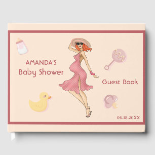 Retro Mum Redhead 2 Baby Shower Party Guest Book