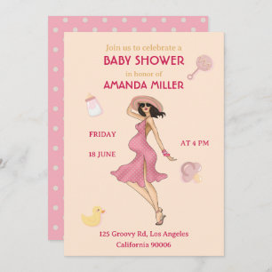 Retro Mummy Brunette2 Baby Shower Party Invitation
