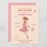 Retro Mummy Redhead 2 Baby Shower Party Invitation