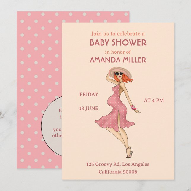 Retro Mummy Redhead Baby Shower Party Invitation (Front/Back)