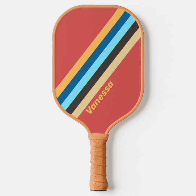 Retro Murmur Stripes with Name Pickleball Paddle (Front)