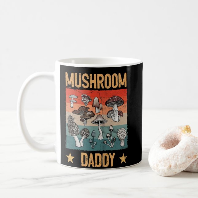 Retro Mushroom Daddy Mycology Fungi Foraging Lover Coffee Mug (With Donut)