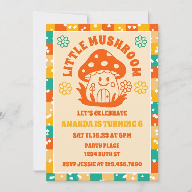 Retro Mushroom Fall Birthday Party  Invitation (Front)