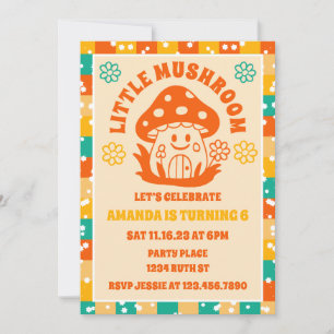 Retro Mushroom Fall Birthday Party Invitation