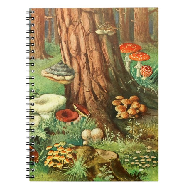 Retro Mushroom Forest Spiral Journal Notebook  (Front)