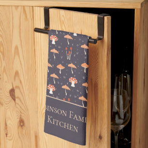 Retro Mushroom Pattern Family Tea Towel