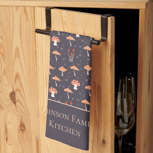 Retro Mushroom Pattern Family  Tea Towel (Thirds Fold)