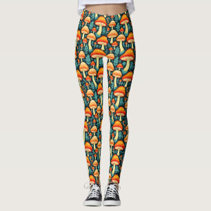 Retro Mushrooms in Orange and Blue Leggings