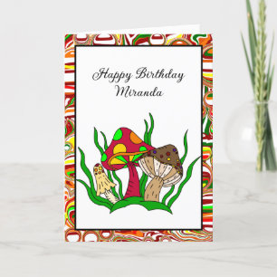 Retro Mushrooms Personalised Happy Birthday Card