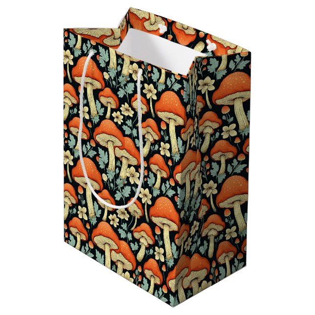 Retro Mushrooms Vintage Flowers Medium Gift Bag (Back Angled)