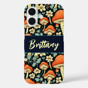 Retro Mushrooms Vintage Flowers Personalised iPhone 16 Case