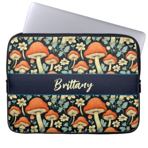 Retro Mushrooms Vintage Flowers Personalised Laptop Sleeve