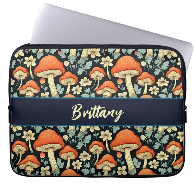 Retro Mushrooms Vintage Flowers Personalised Laptop Sleeve (Front)