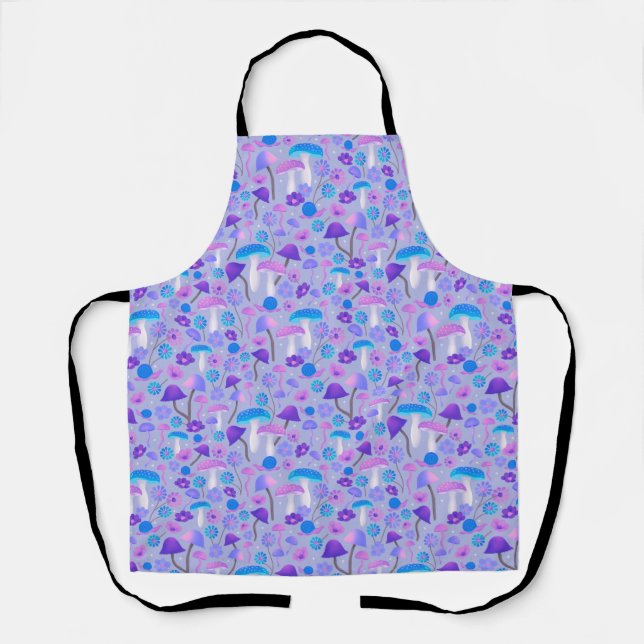 Retro Mushrooms Woodland Purple Turquoise Blue Apron (Front)
