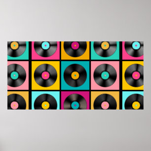 Retro Music Background with Vinyl Records - vintag Poster