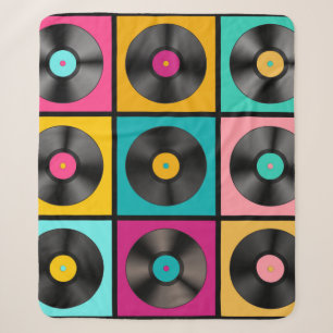 Retro Music Background with Vinyl Records - vintag Sherpa Blanket