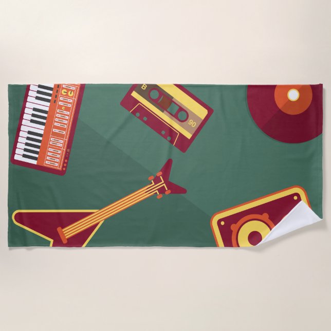 Retro music beach towel (Front)