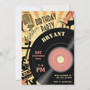 Retro Music Birthday vintage  Invitation