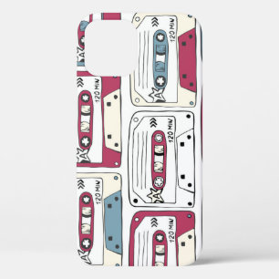 Retro Music Cassettes: Rock Background Pattern iPhone 12 Case