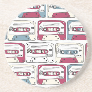 Retro Music Cassettes: Rock Background Pattern Coaster