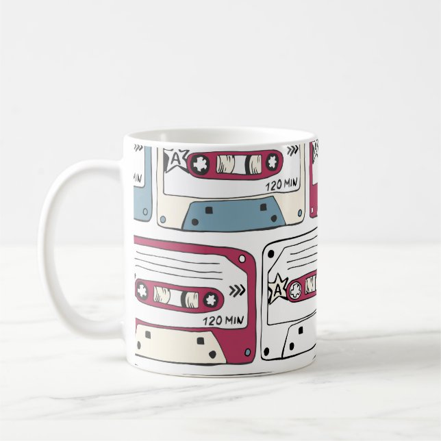 Retro Music Cassettes: Rock Background Pattern Coffee Mug (Left)