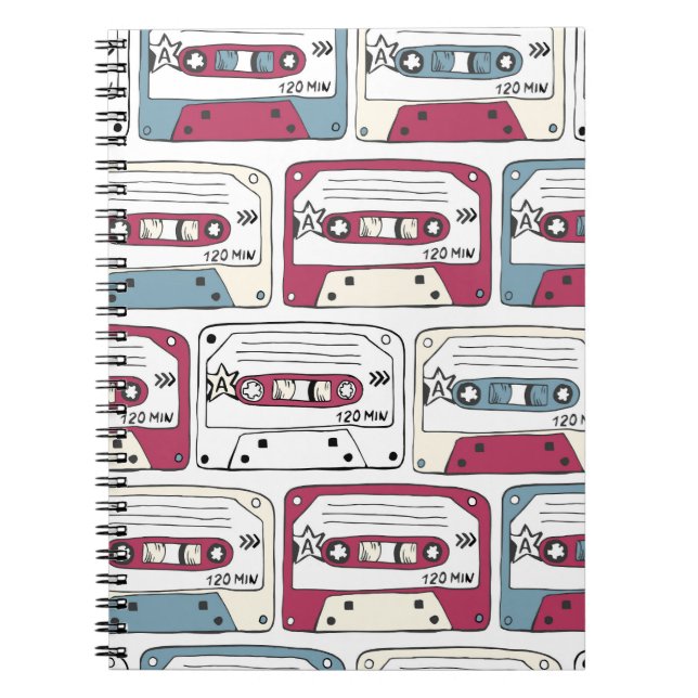 Retro Music Cassettes: Rock Background Pattern Notebook (Front)