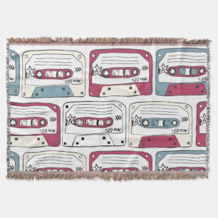 Retro Music Cassettes: Rock Background Pattern Throw Blanket