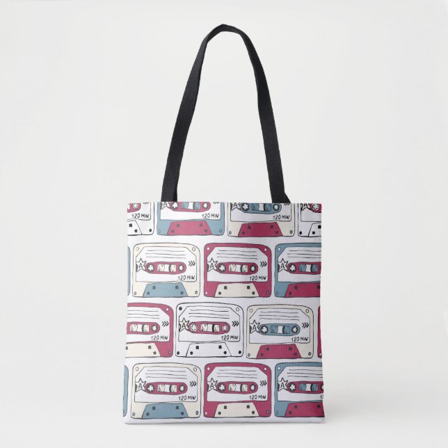 Retro Music Cassettes: Rock Background Pattern Tote Bag (Front)