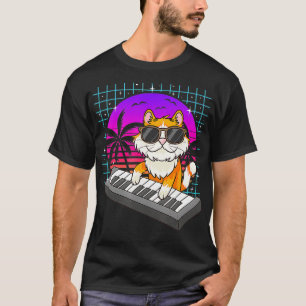 Retro Music cat Synthesizers Keyboard summer women T-Shirt