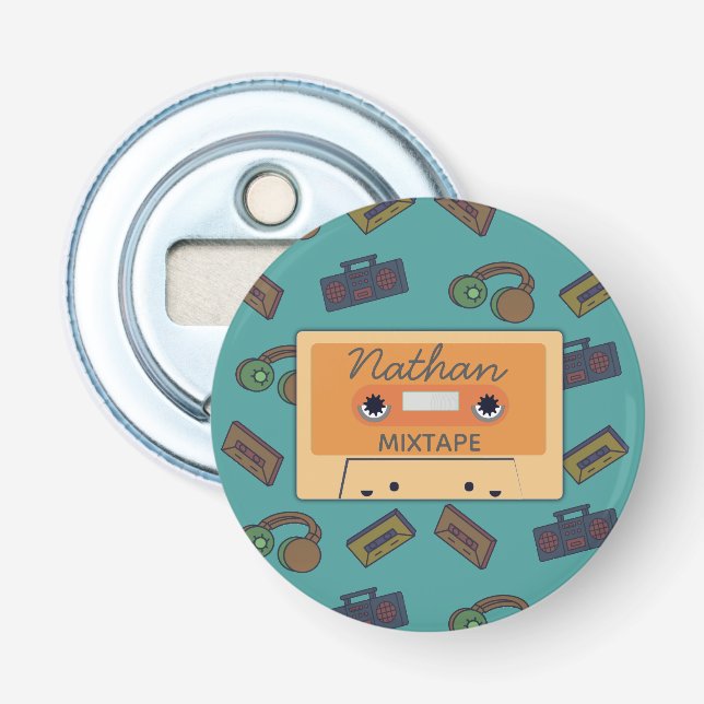 Retro Music Collage Mixtape Personalied Bottle Opener (Front)