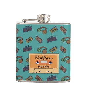 Retro Music Collage Mixtape Personalised Hip Flask