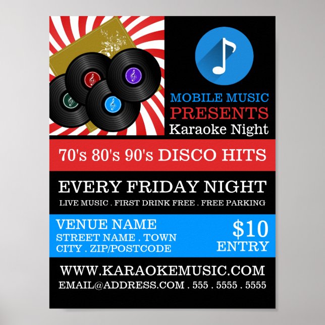 Retro Music Design, Karaoke Event Advertising Poster (Front)