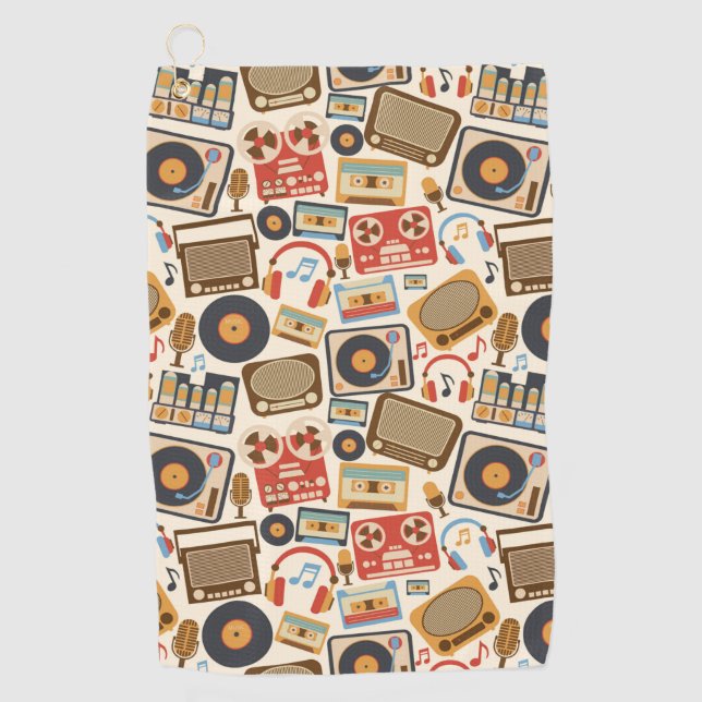Retro music elements golf towel (Front)