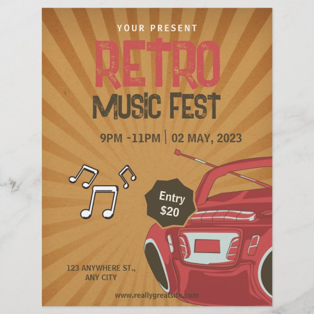 Retro Music Fest Flyer, Retro Music Party Invite Flyer (Front)