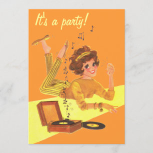 Retro Music Girl It's A Party Invitation