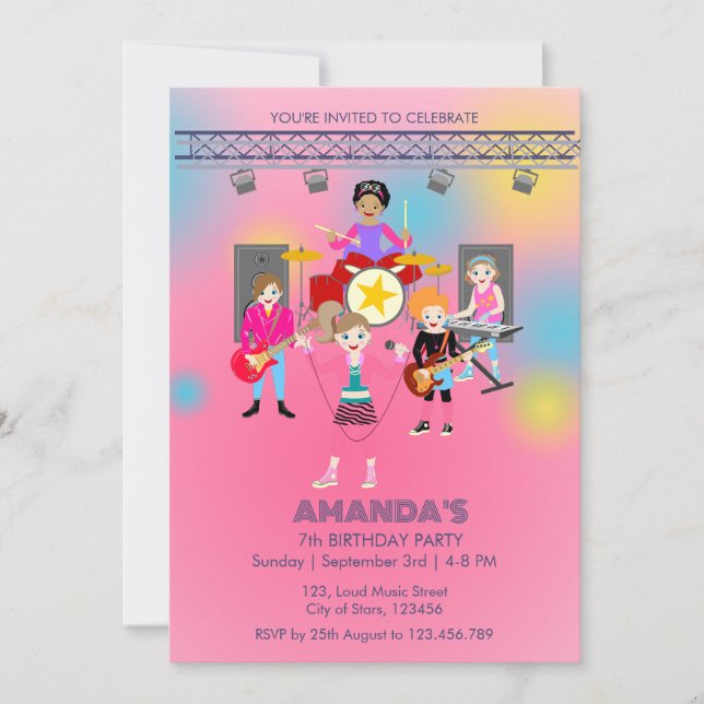 Retro music girls band Birthday Party Invitation (Front)