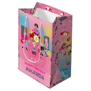 Retro music girls band Birthday Party Medium Gift Bag